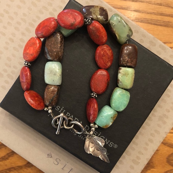 Silpada Hostess Only Sterling Silver Natural Stone Leaf Charm Bracelet B1023 - Picture 2 of 16